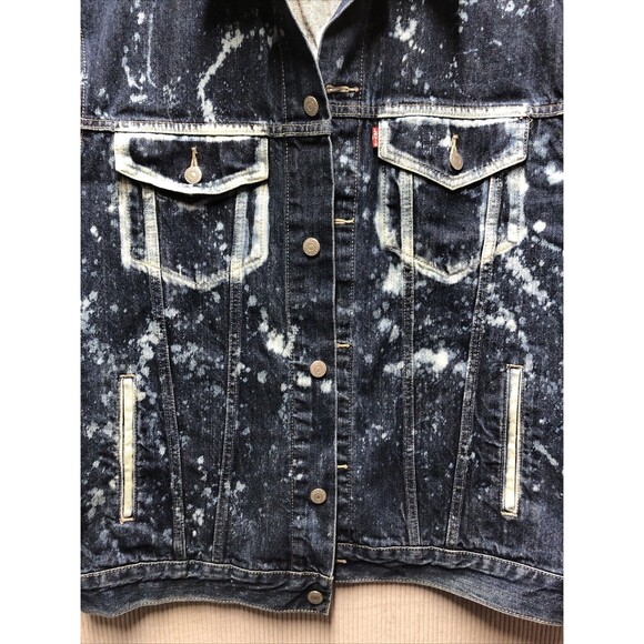 Levi Denim Sleeveless Vest Jacket Size XXL Bleached Stained Factory Destroyed - Picture 2 of 15
